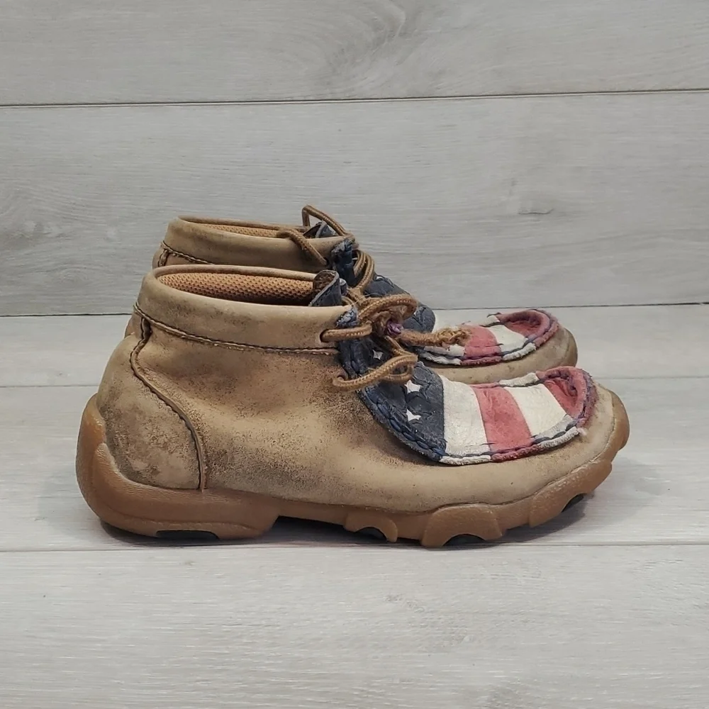 Twisted X Kids Boys Moc Hi Top American Flag Driving Shoes sz 12